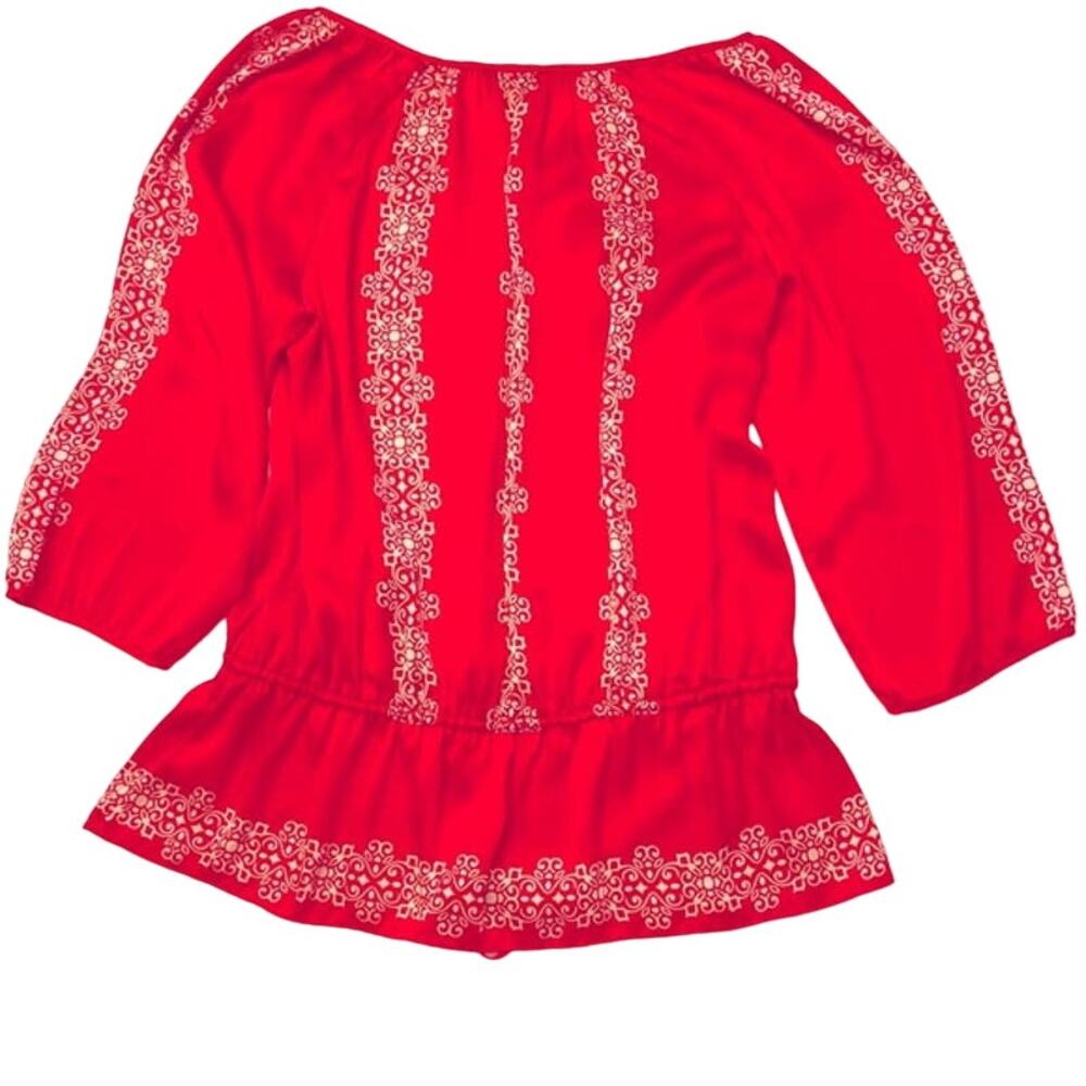 WHBM Red Embroidered Silky Peplum Blouse Size 8 - Picture 6 of 8